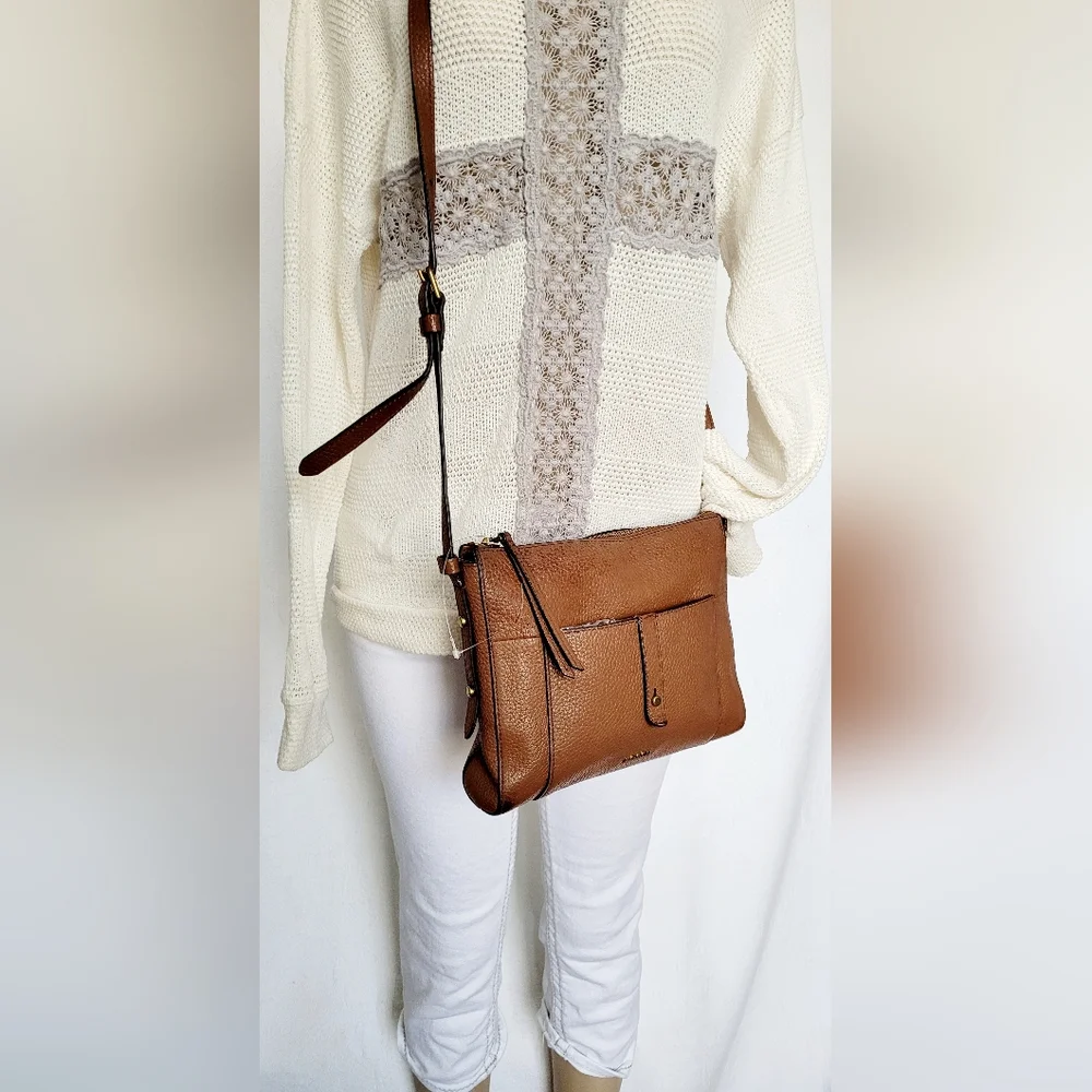 Fossil Gemma Cow Hide Brown Pebbled Leather Crossbody Bag 10